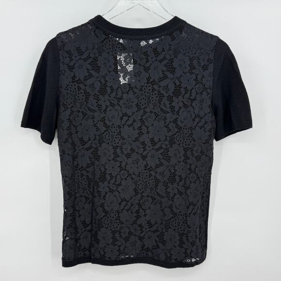 Saks Fifth Avenue Wool Cashmere Blend Lace Back Short Sleeve Sweater Small NWT - Picture 5 of 9